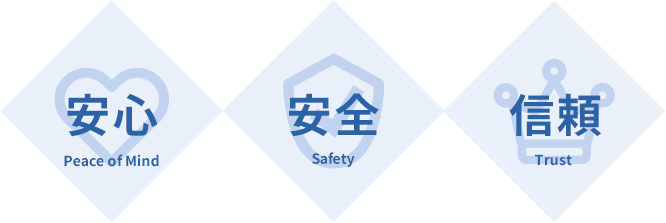 安心 Peace of Mind 安全 Safety 信頼 Trust